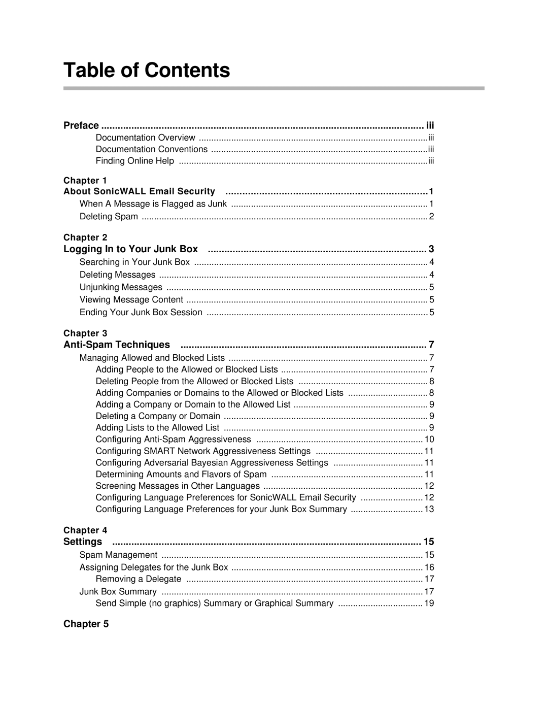 SonicWALL 7.2 manual Table of Contents 