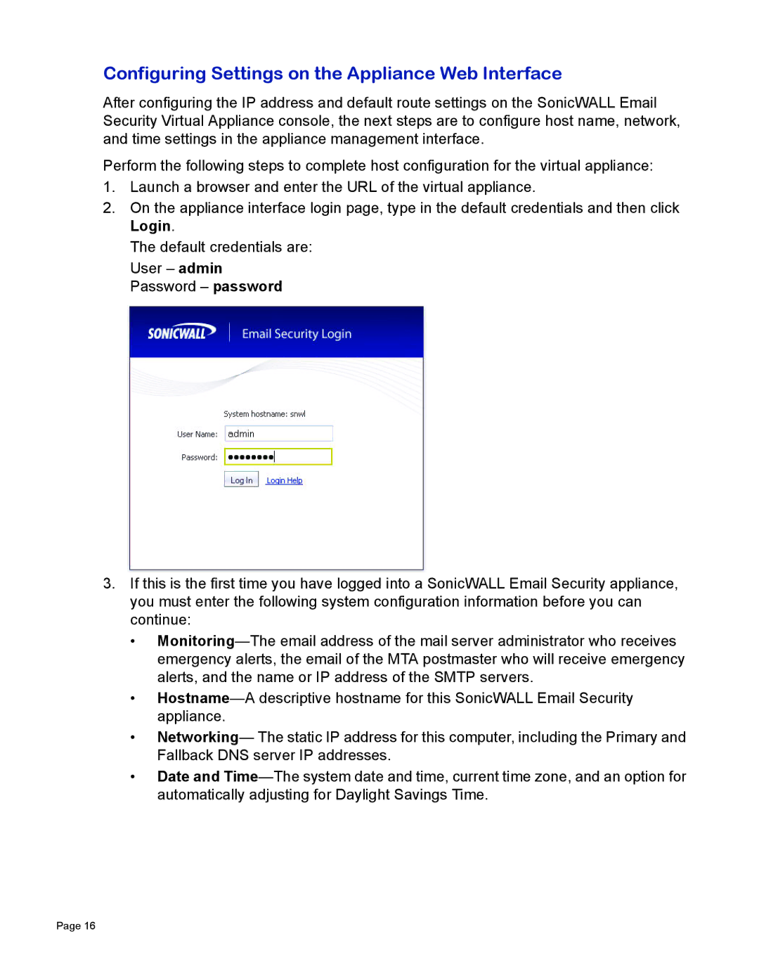 SonicWALL 7.2 manual Configuring Settings on the Appliance Web Interface 