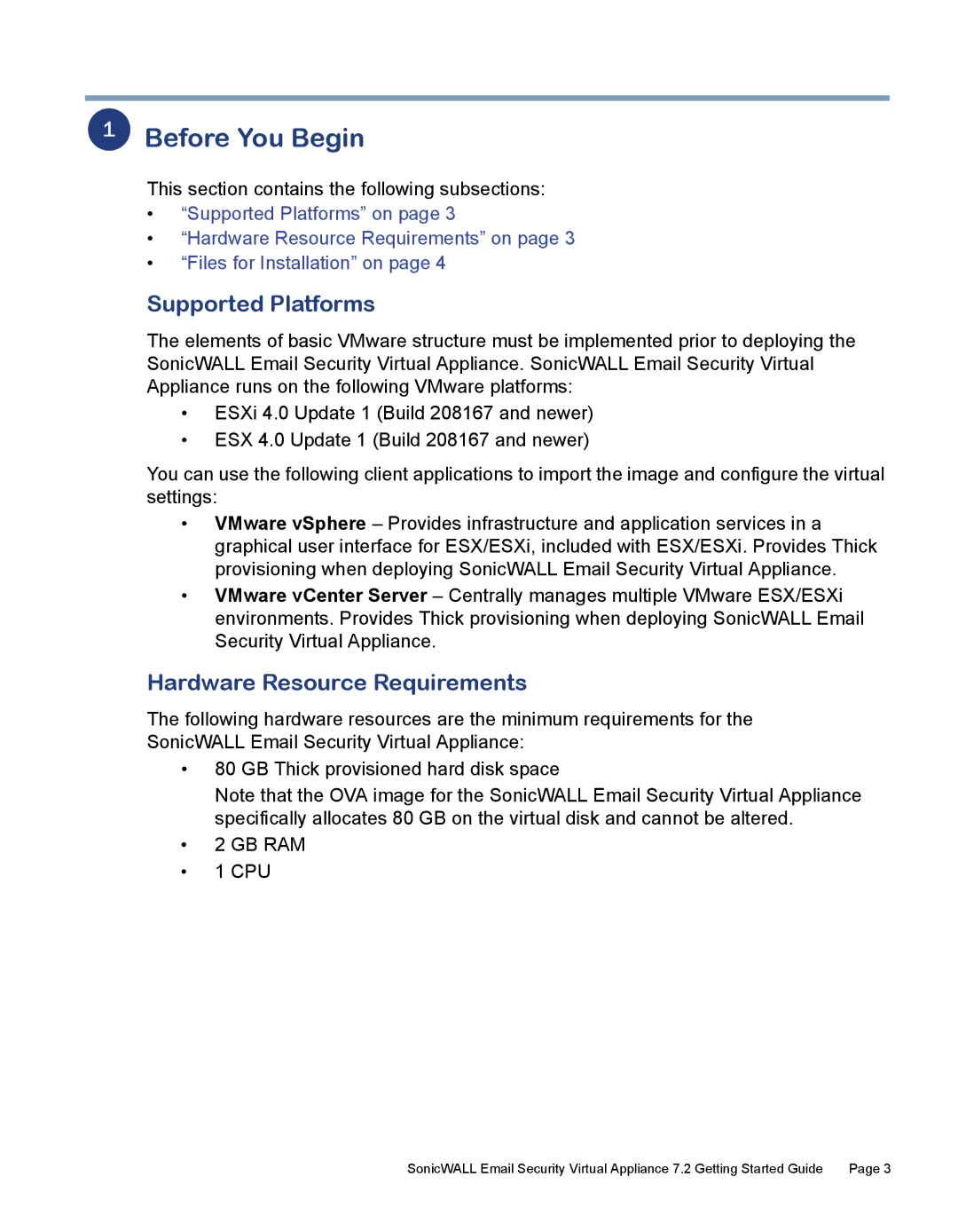 SonicWALL 7.2 manual Before You Begin, Supported Platforms, Hardware Resource Requirements 