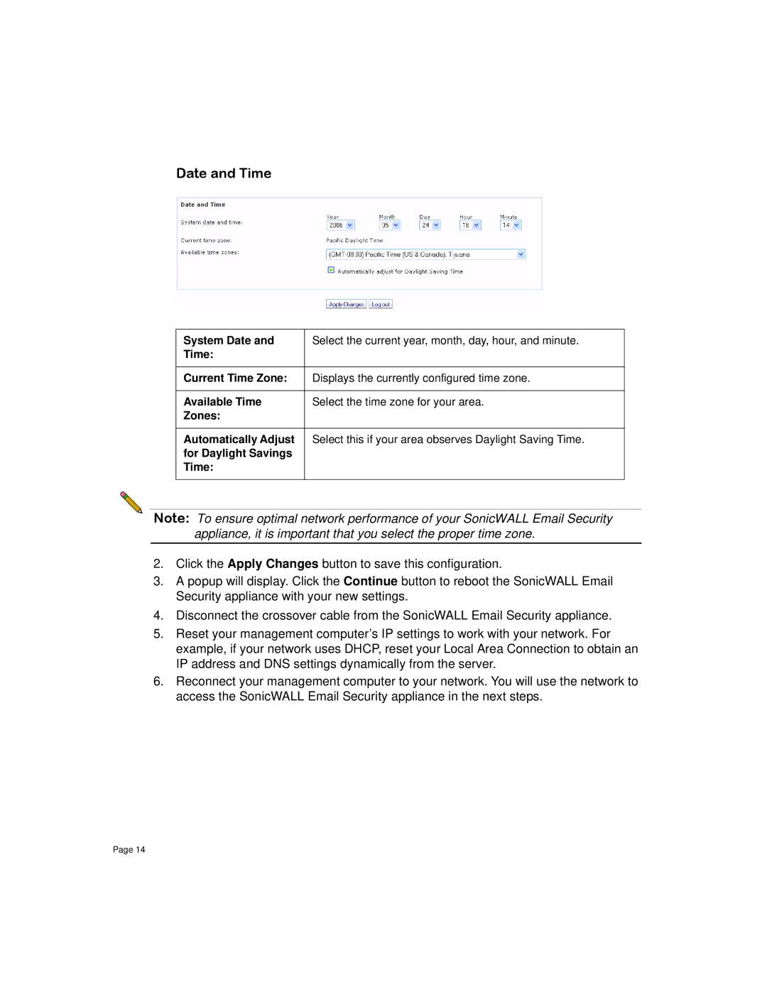 SonicWALL 8000 manual Date and Time 