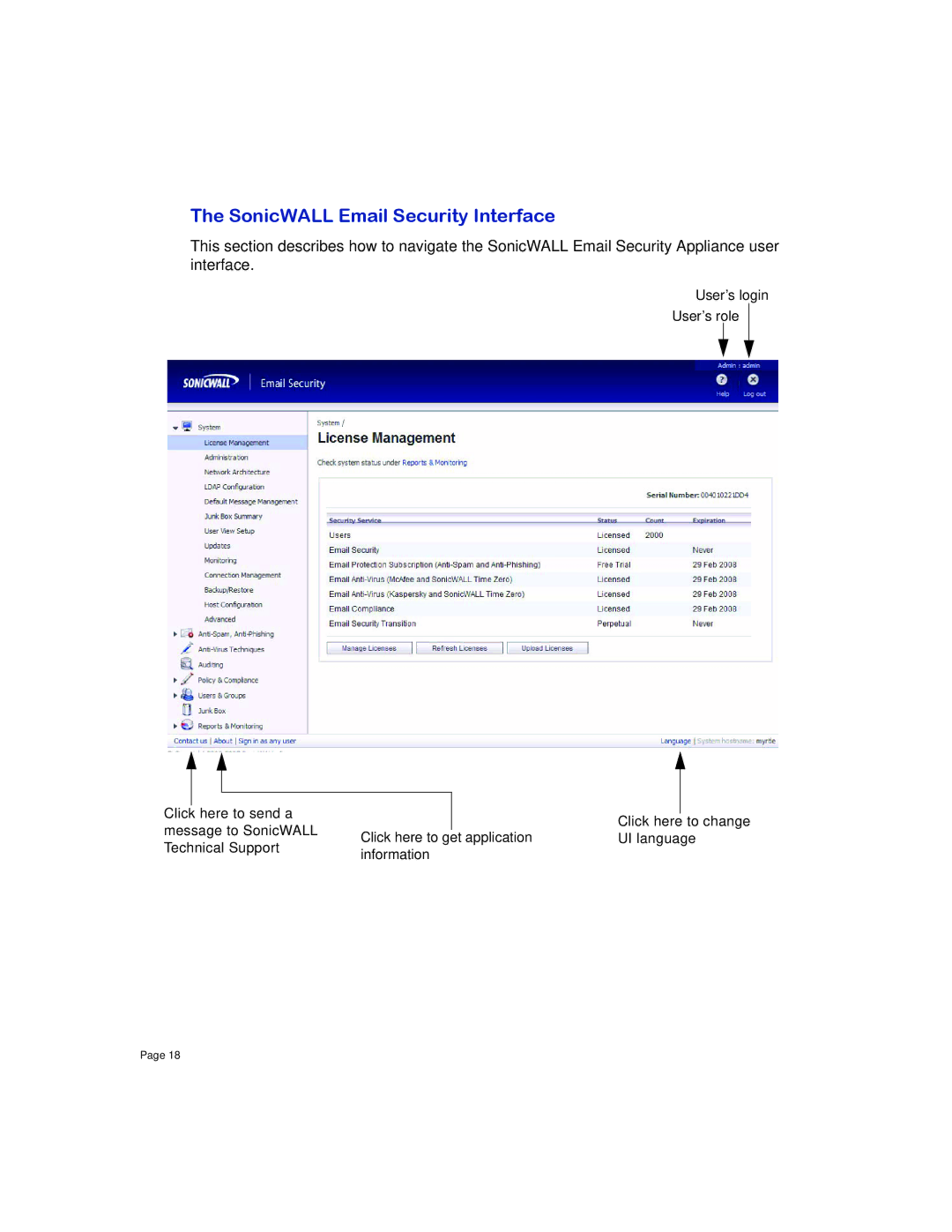 SonicWALL 8000 manual SonicWALL Email Security Interface 