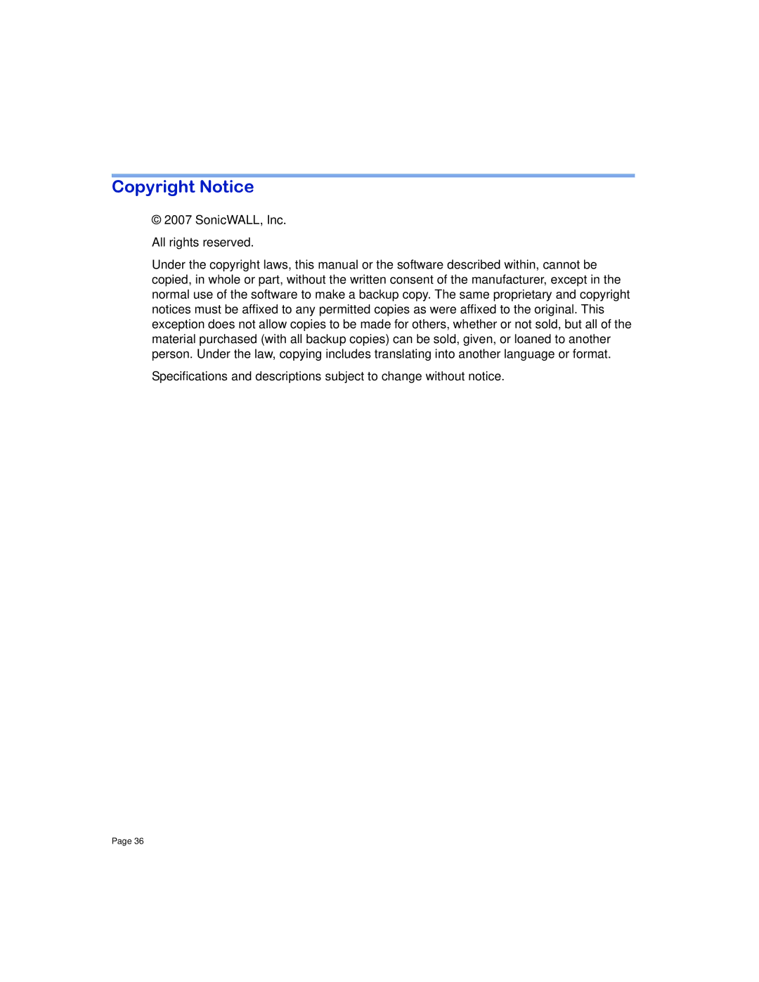 SonicWALL 8000 manual Copyright Notice 