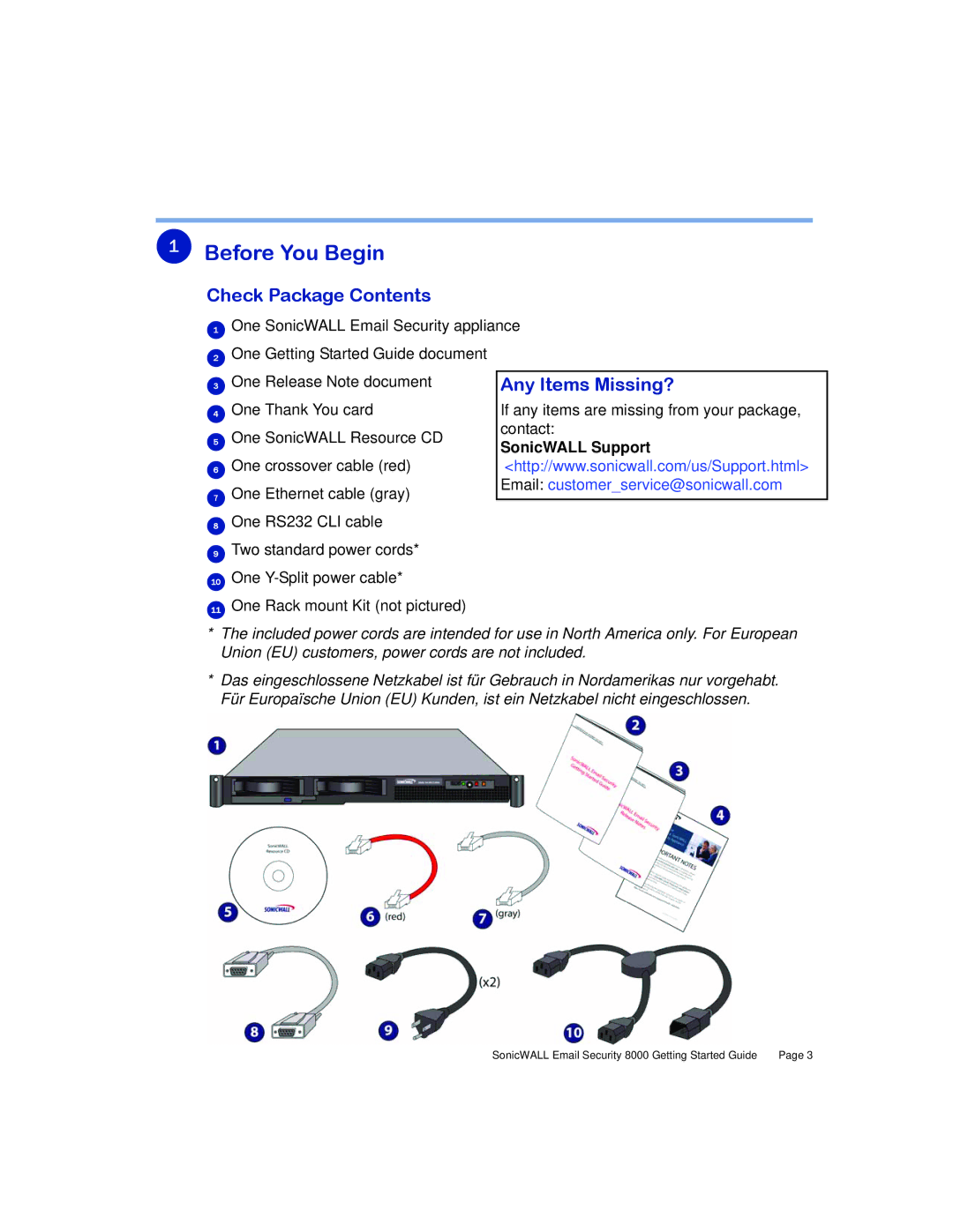 SonicWALL 8000 manual Before You Begin, Check Package Contents, Any Items Missing? 