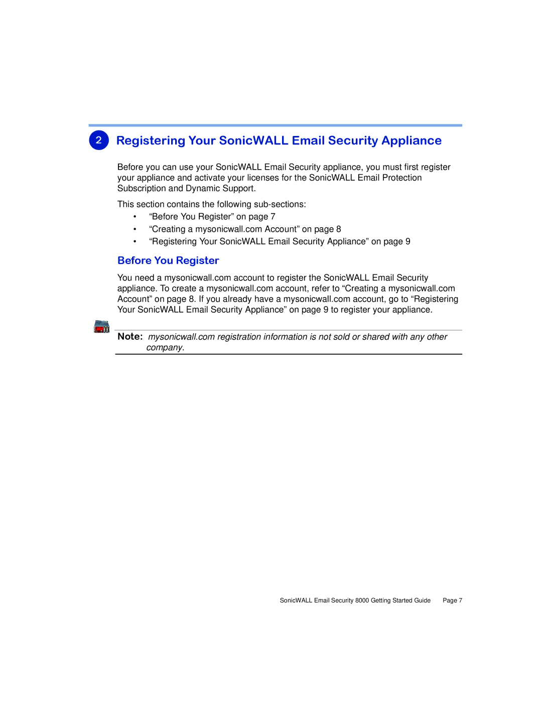 SonicWALL 8000 manual Registering Your SonicWALL Email Security Appliance, Before You Register 