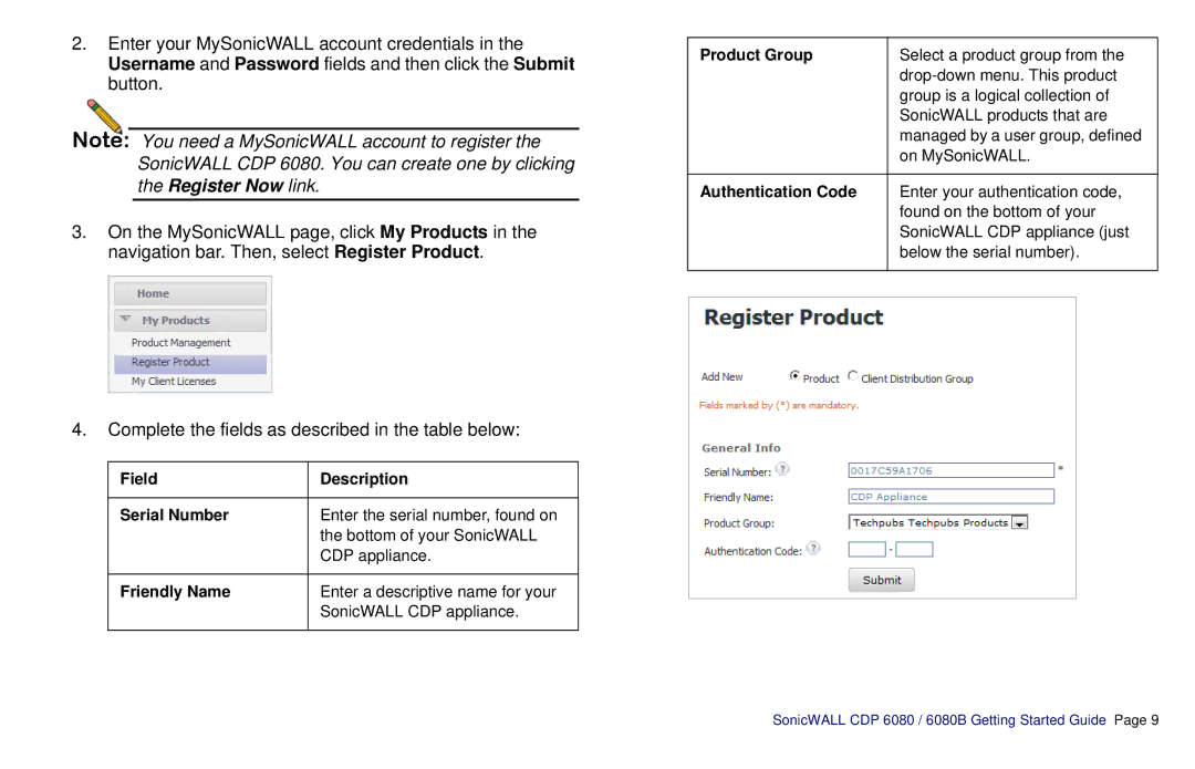 SonicWALL CDP 6080B manual Register Now link 