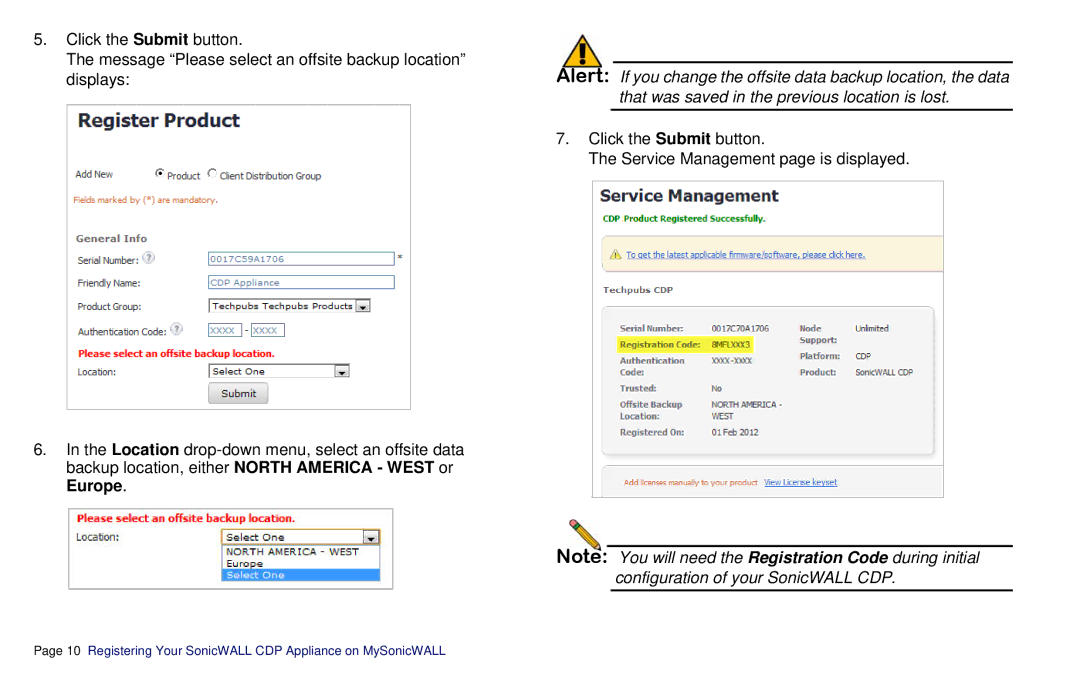 SonicWALL CDP 6080B manual Click the Submit button Service Management page is displayed 