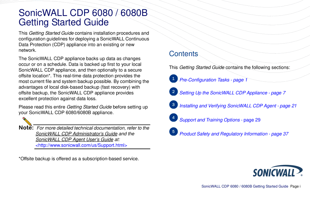 SonicWALL CDP 6080B manual SonicWALL CDP 6080 / 6080B Getting Started Guide 