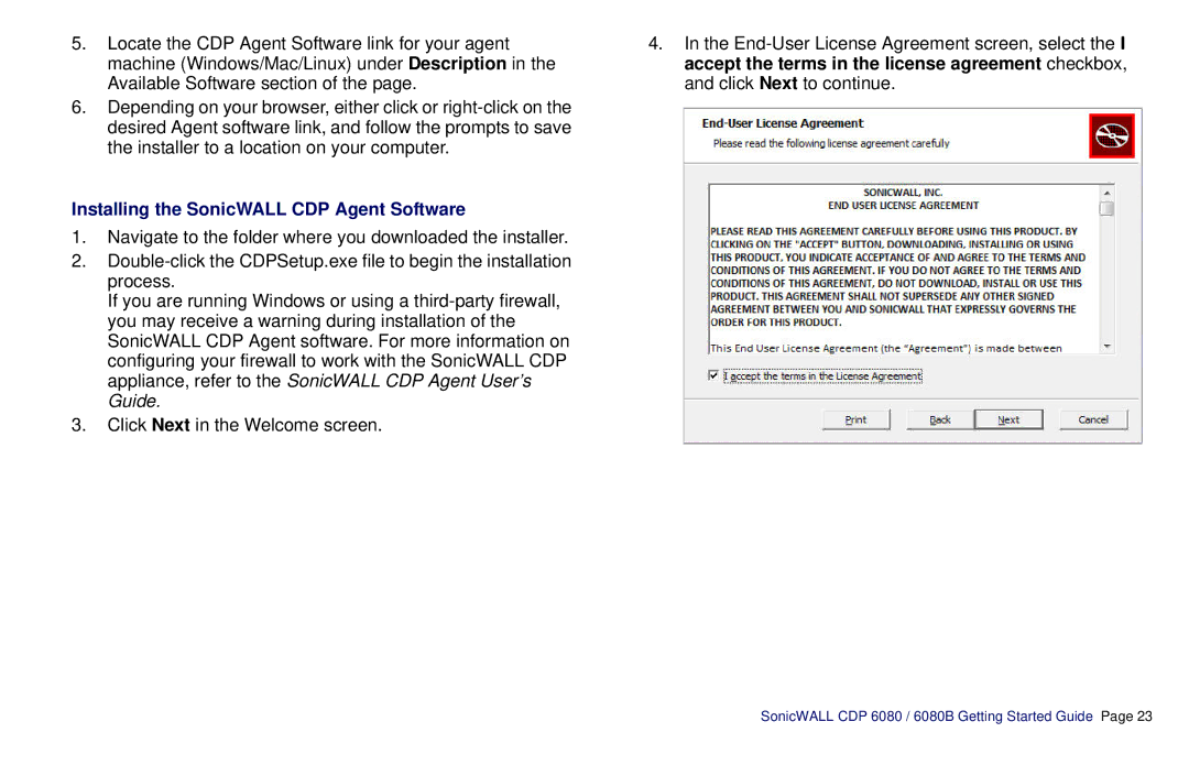 SonicWALL CDP 6080B manual Installing the SonicWALL CDP Agent Software 