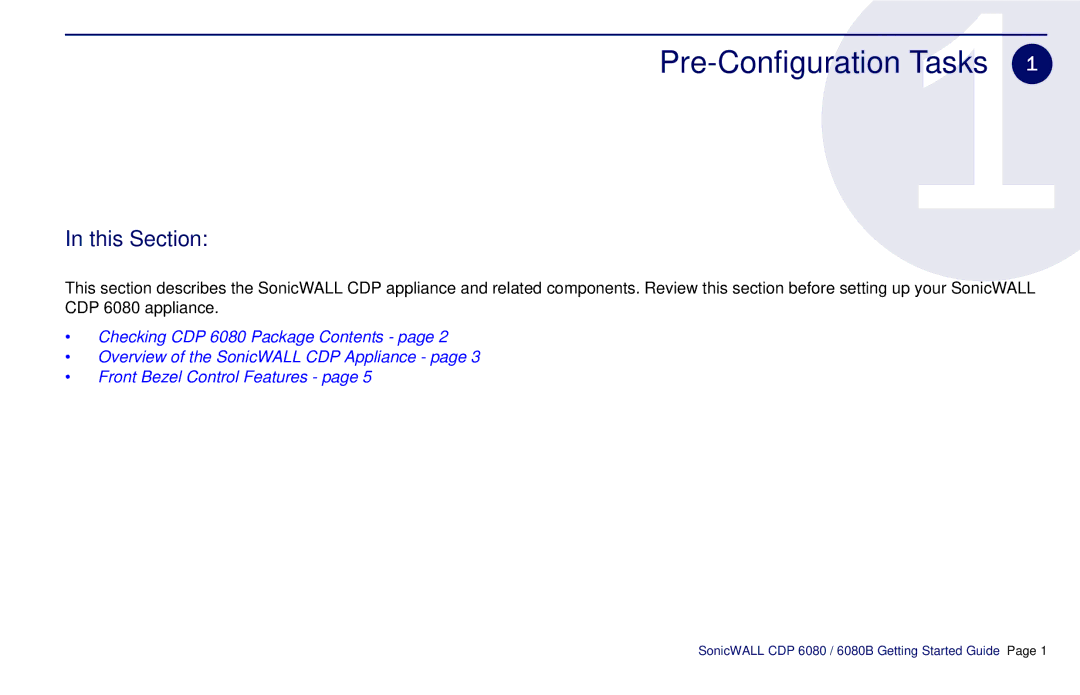 SonicWALL CDP 6080B manual Pre-Configuration Tasks 