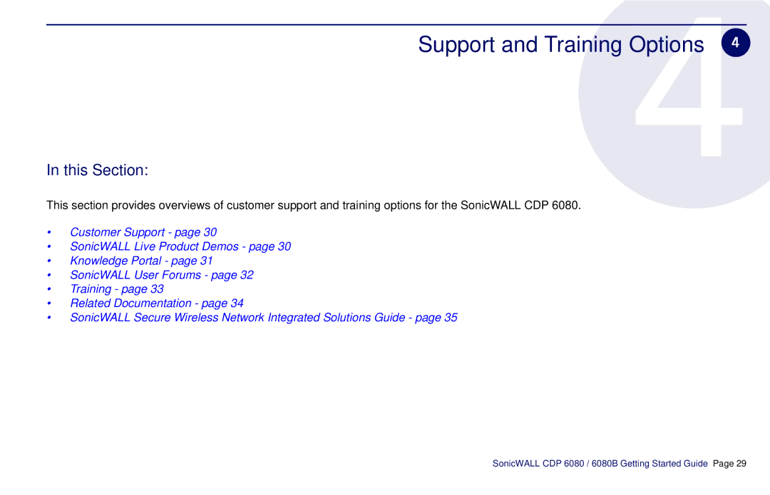 SonicWALL CDP 6080B manual Support and Training Options 