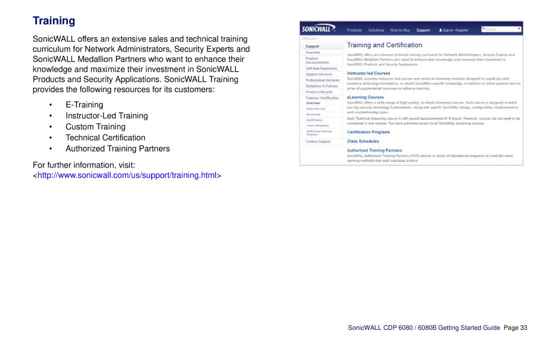 SonicWALL CDP 6080B manual Training 