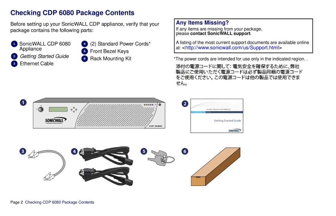 SonicWALL CDP 6080B manual Checking CDP 6080 Package Contents 