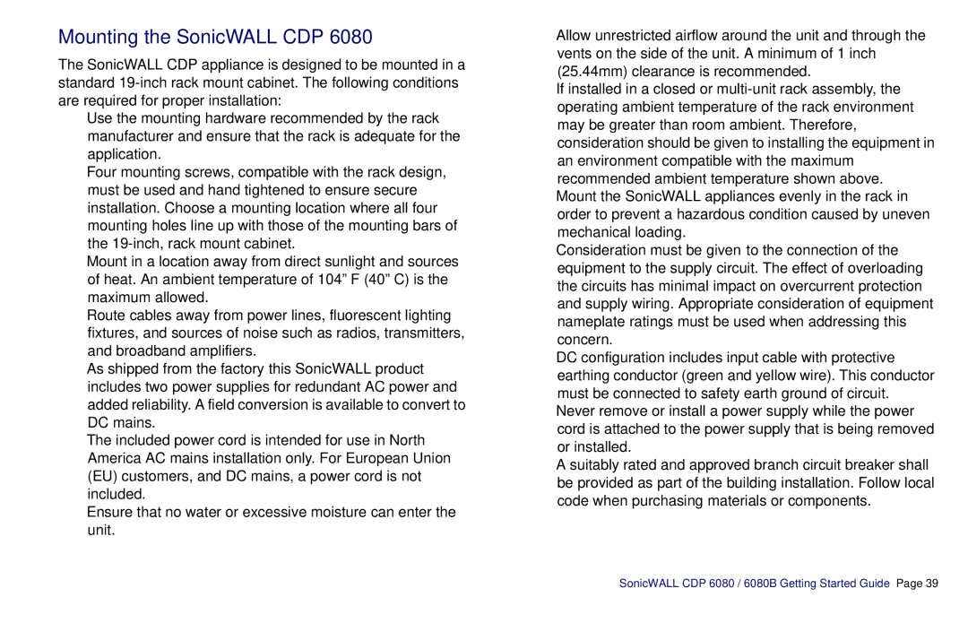 SonicWALL CDP 6080B manual Mounting the SonicWALL CDP 