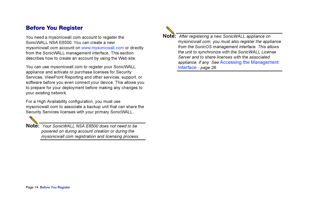 SonicWALL E6500 manual Before You Register 