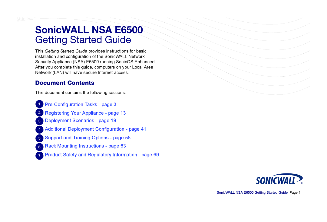 SonicWALL manual SonicWALL NSA E6500, Document Contents 