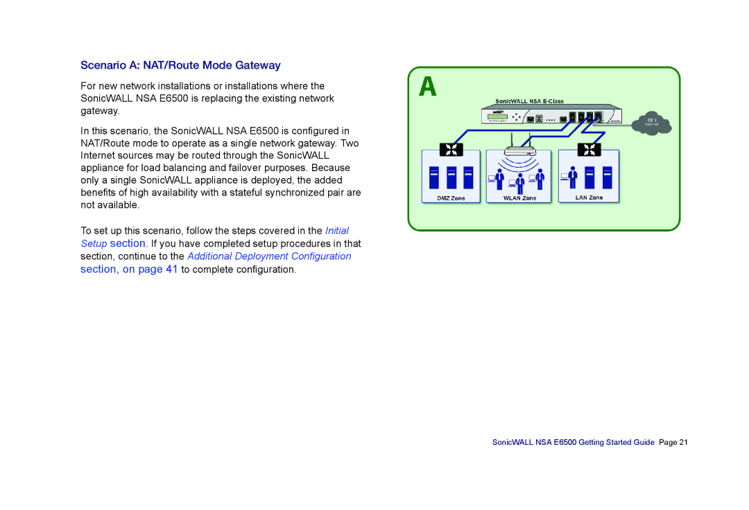 SonicWALL E6500 manual Scenario a NAT/Route Mode Gateway 