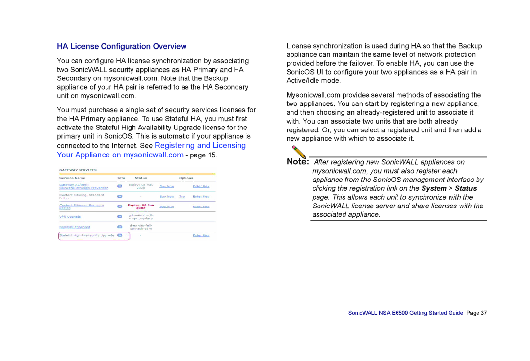 SonicWALL E6500 manual HA License Configuration Overview, Your Appliance on mysonicwall.com 