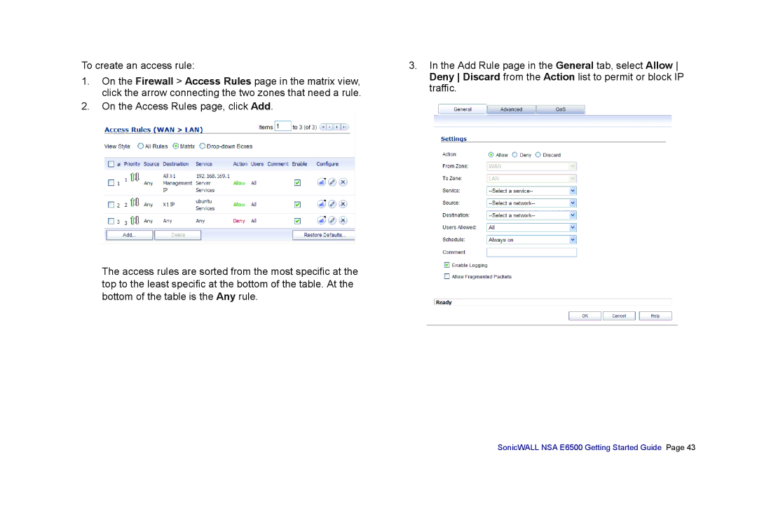 SonicWALL manual SonicWALL NSA E6500 Getting Started Guide 