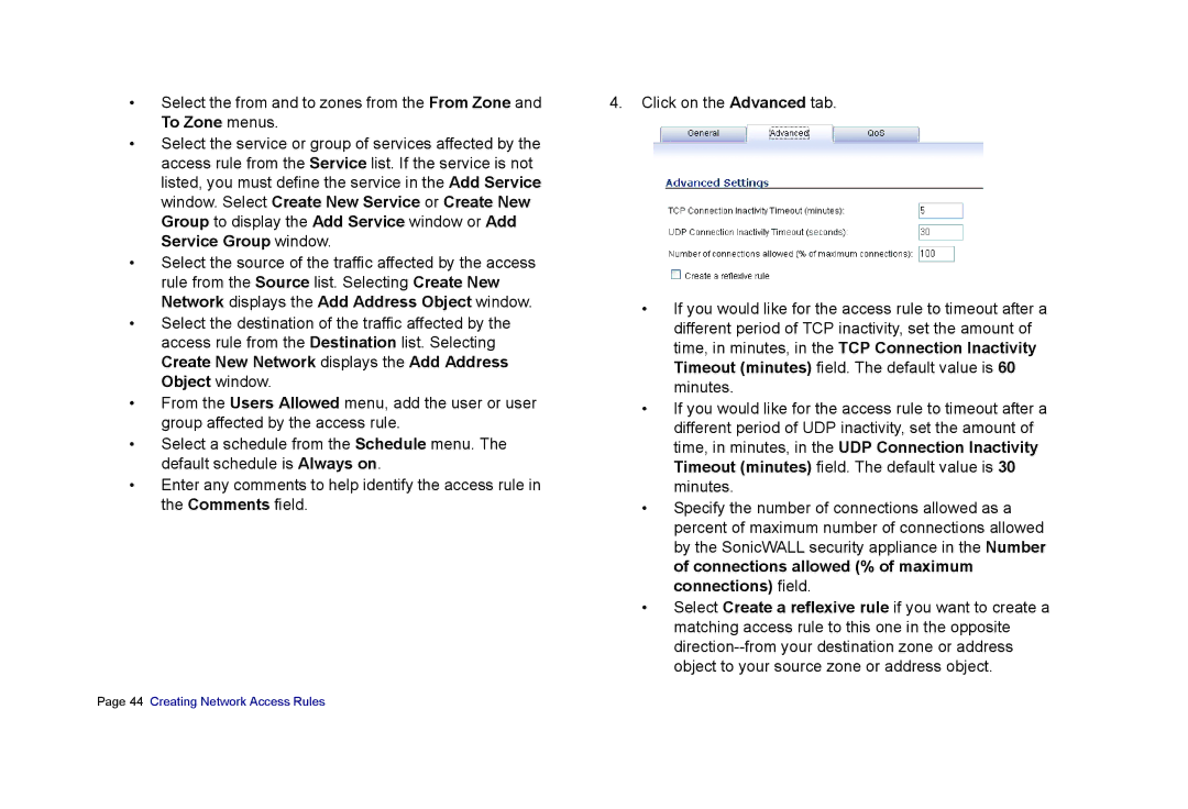 SonicWALL E6500 manual Creating Network Access Rules 