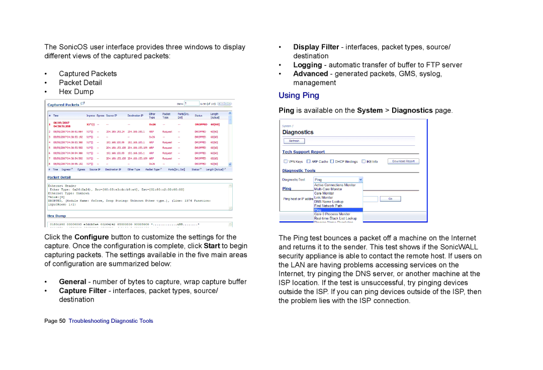 SonicWALL E6500 manual Using Ping 