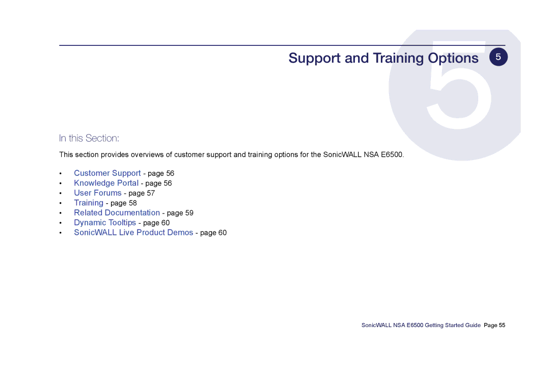 SonicWALL E6500 manual Support and Training Options 