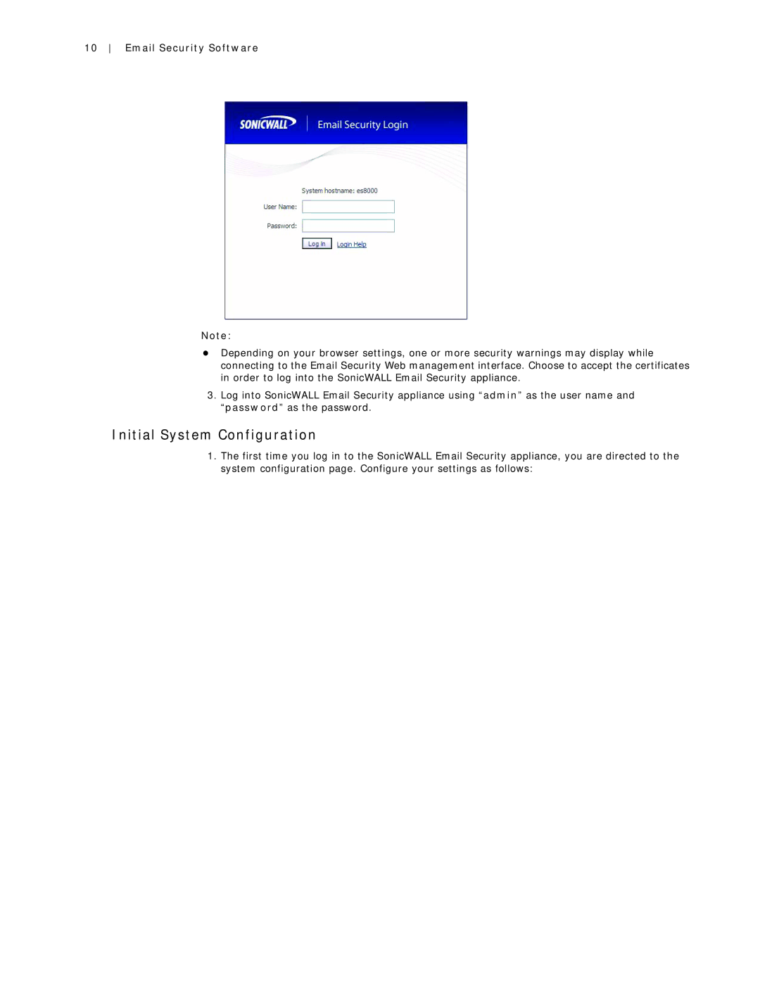 SonicWALL Email Security 7.0 8000 manual Initial System Configuration 