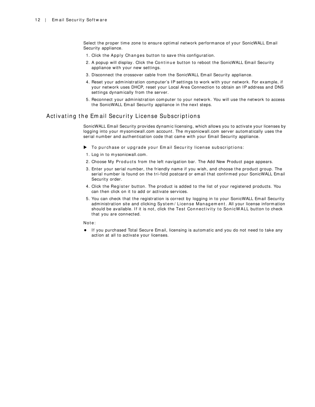 SonicWALL Email Security 7.0 8000 manual Activating the Email Security License Subscriptions 