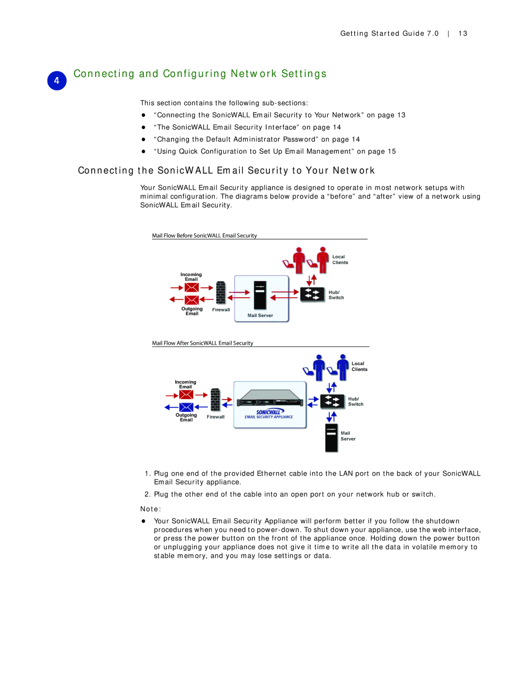 SonicWALL Email Security 7.0 8000 manual Connecting and Configuring Network Settings 