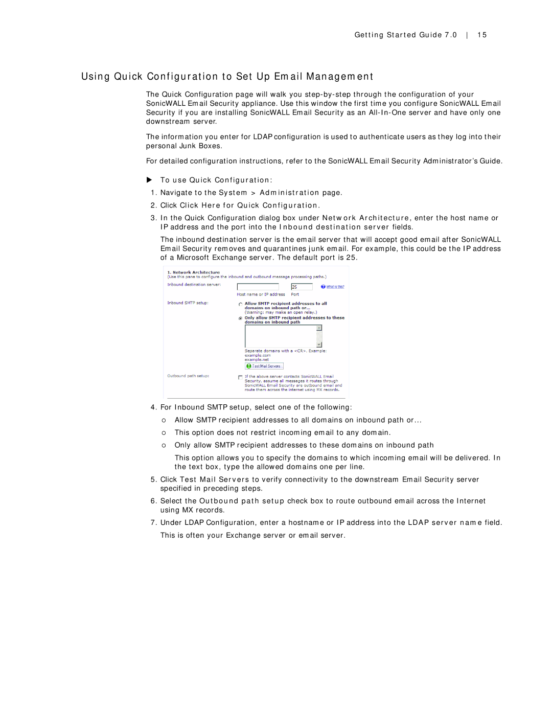 SonicWALL Email Security 7.0 8000 manual Using Quick Configuration to Set Up Email Management 