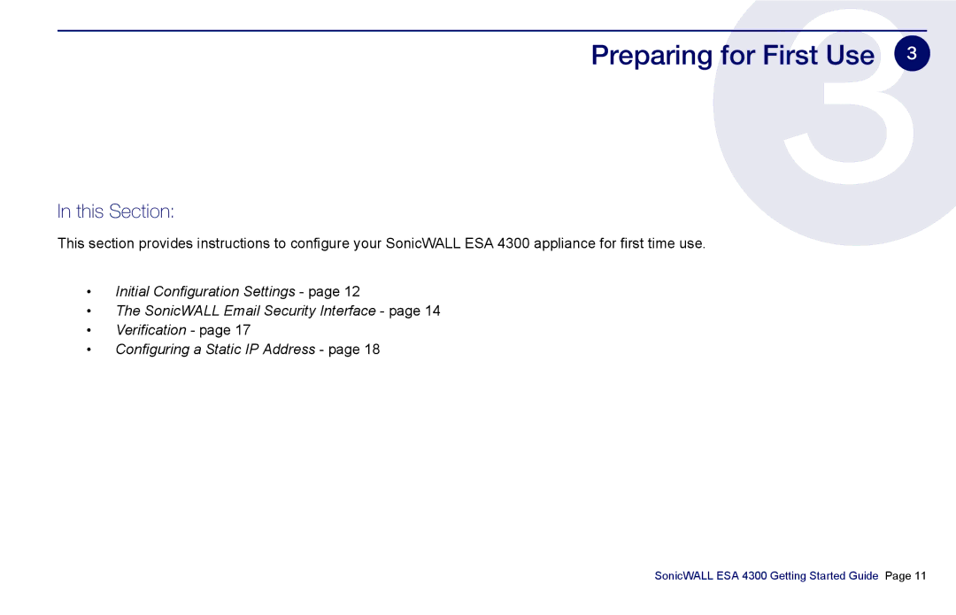 SonicWALL es4300 manual Preparing for First Use, This Section 