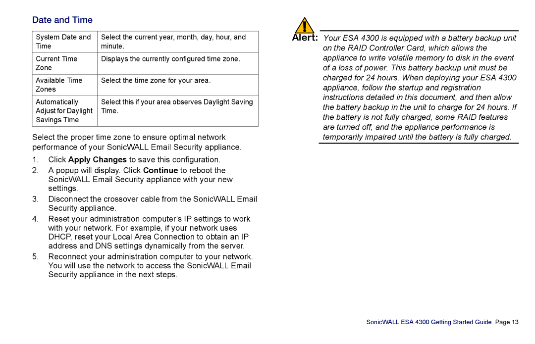 SonicWALL es4300 manual Date and Time 