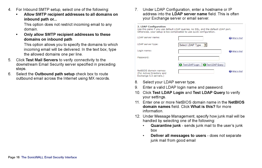 SonicWALL es4300 manual For Inbound Smtp setup, select one of the following 