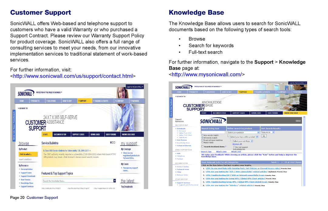 SonicWALL es4300 manual Customer Support, Knowledge Base 