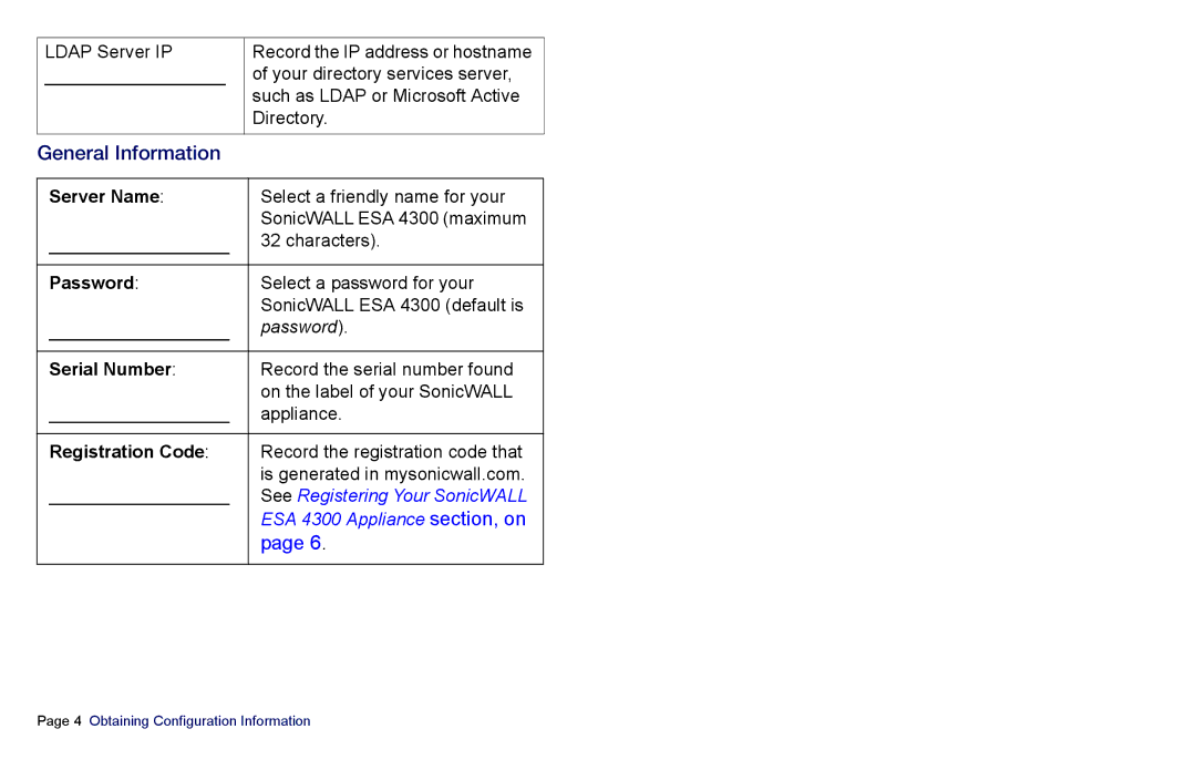 SonicWALL es4300 manual General Information, Registration Code 