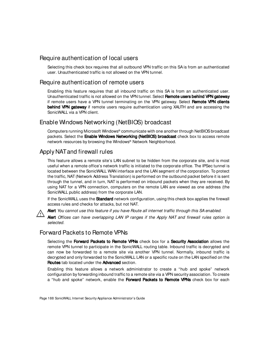 SonicWALL Internet Security Appliances manual Require authentication of local users, Require authentication of remote users 