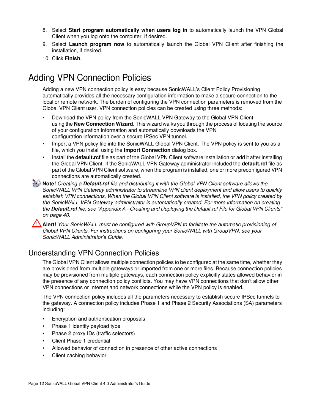 SonicWALL none manual Adding VPN Connection Policies, Understanding VPN Connection Policies 