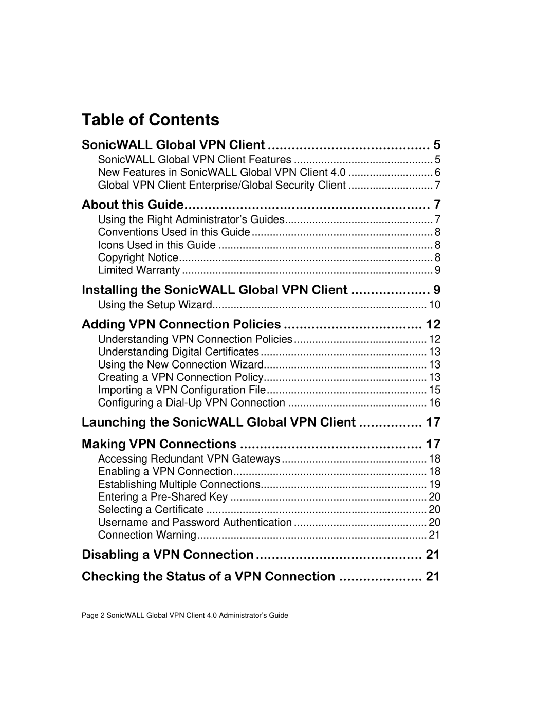 SonicWALL none manual Table of Contents 