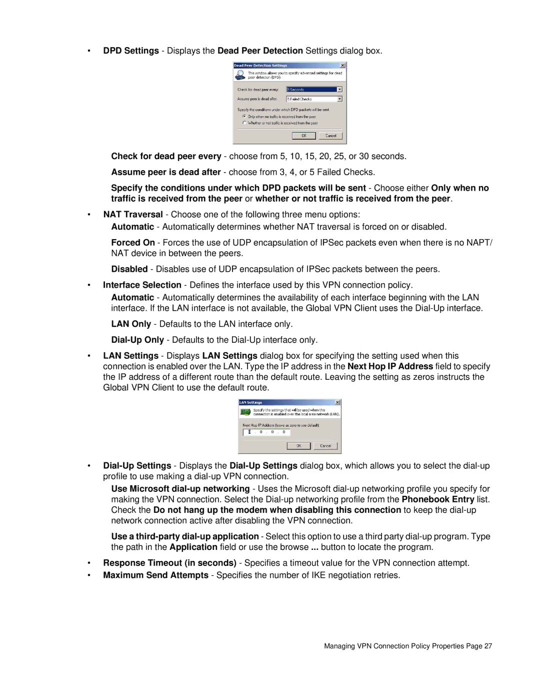 SonicWALL none manual Managing VPN Connection Policy Properties 