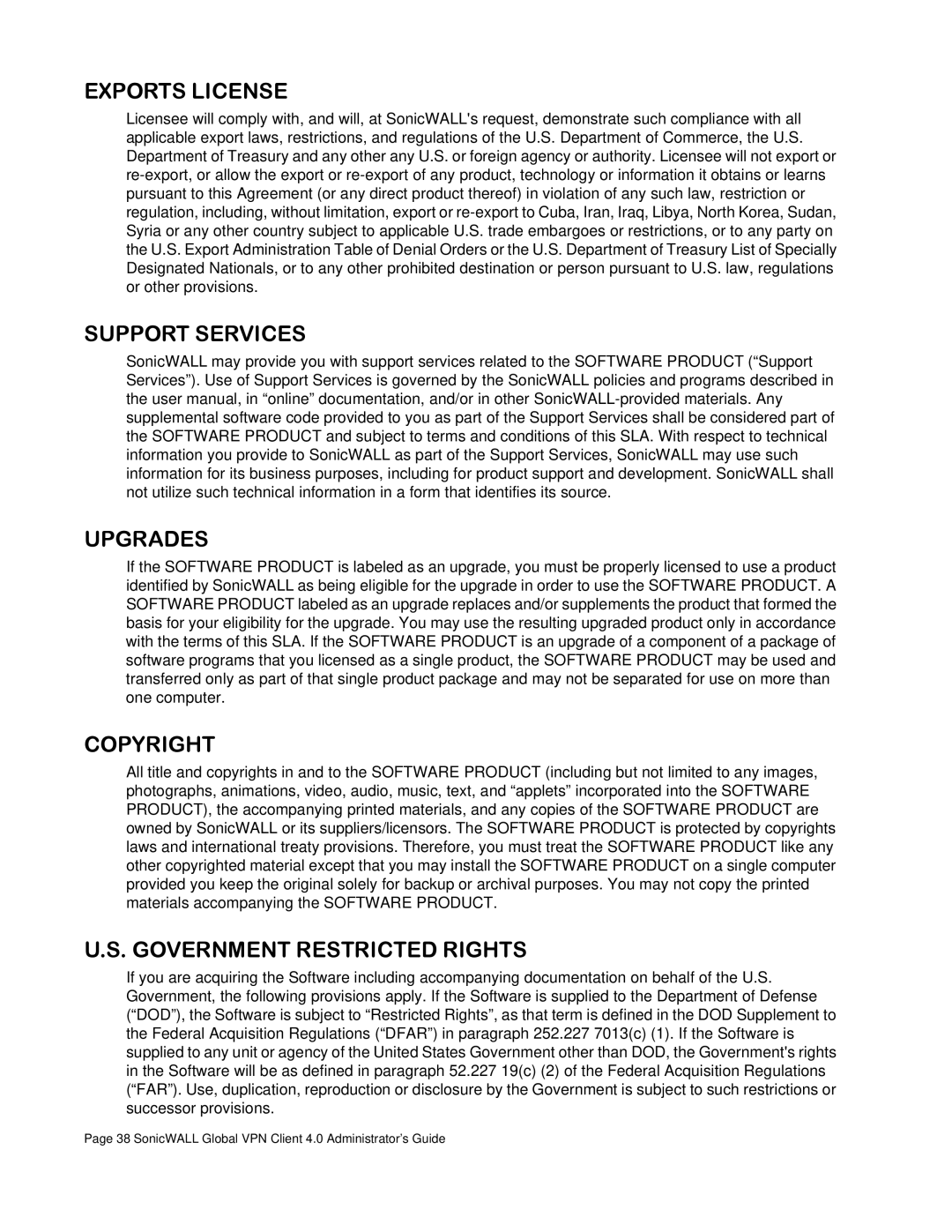 SonicWALL none manual Exports License 