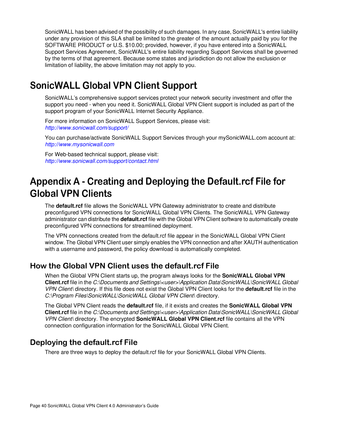 SonicWALL none manual SonicWALL Global VPN Client Support, How the Global VPN Client uses the default.rcf File 