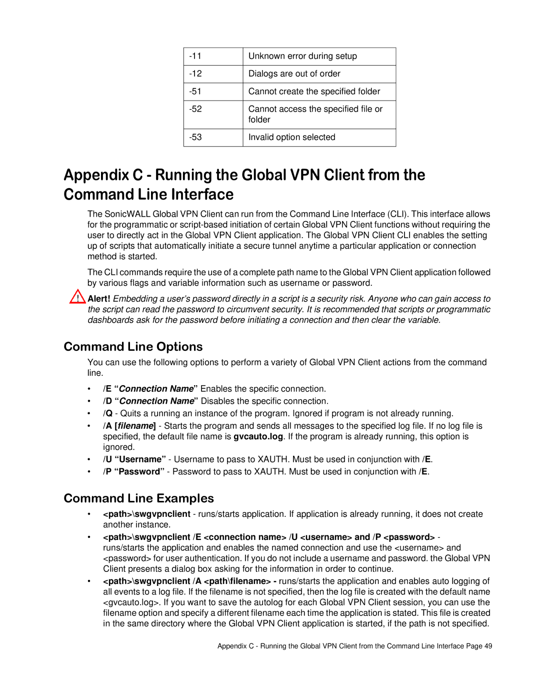 SonicWALL none manual Command Line Options, Command Line Examples 