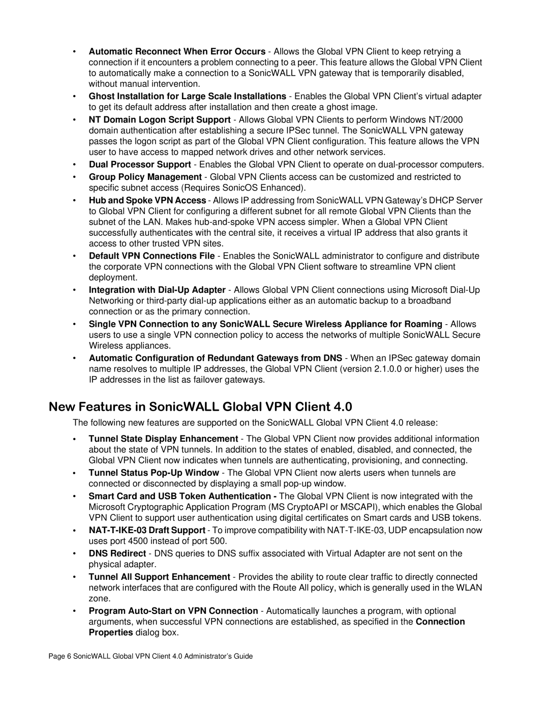 SonicWALL none manual New Features in SonicWALL Global VPN Client 