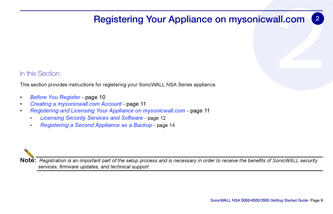 SonicWALL 3500, NSA 5000, 4500 manual Registering Your Appliance on mysonicwall.com 