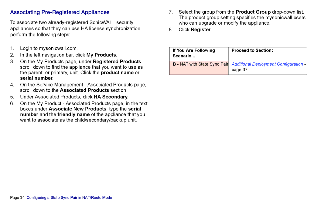 SonicWALL 4500, NSA 5000, 3500 manual Associating Pre-Registered Appliances, Click Register 