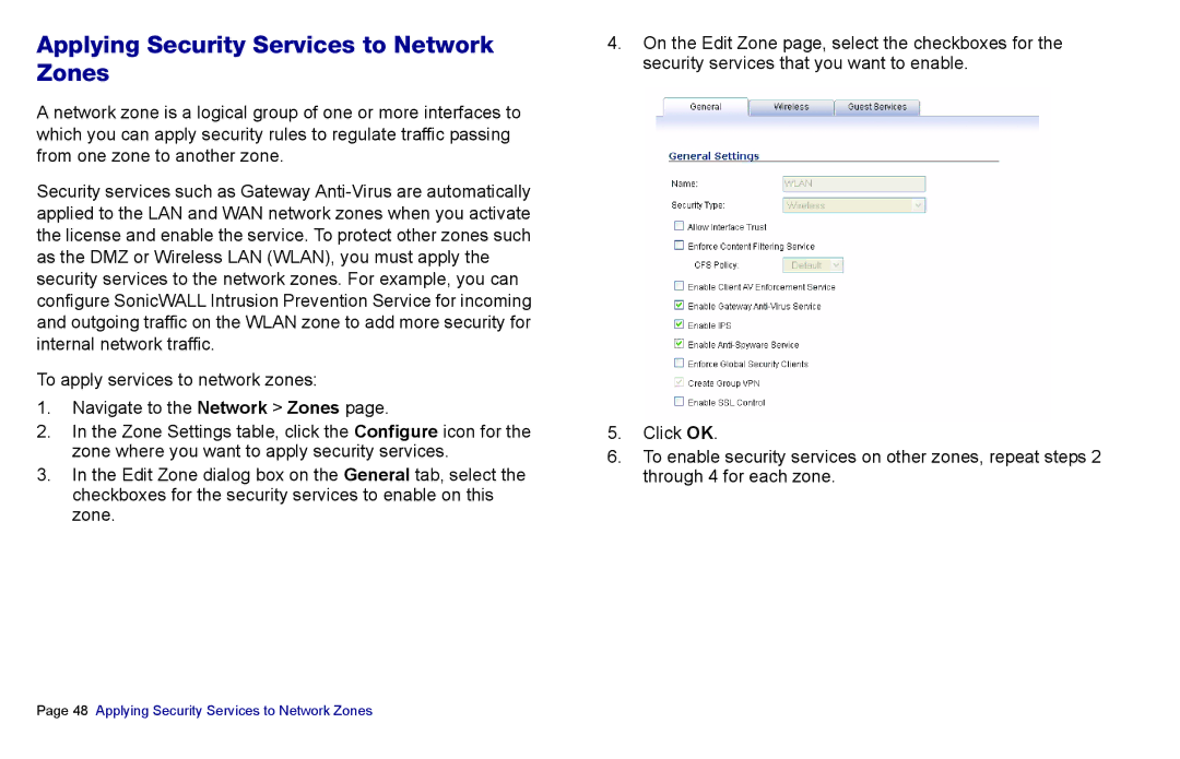 SonicWALL 3500, NSA 5000, 4500 manual Applying Security Services to Network Zones 