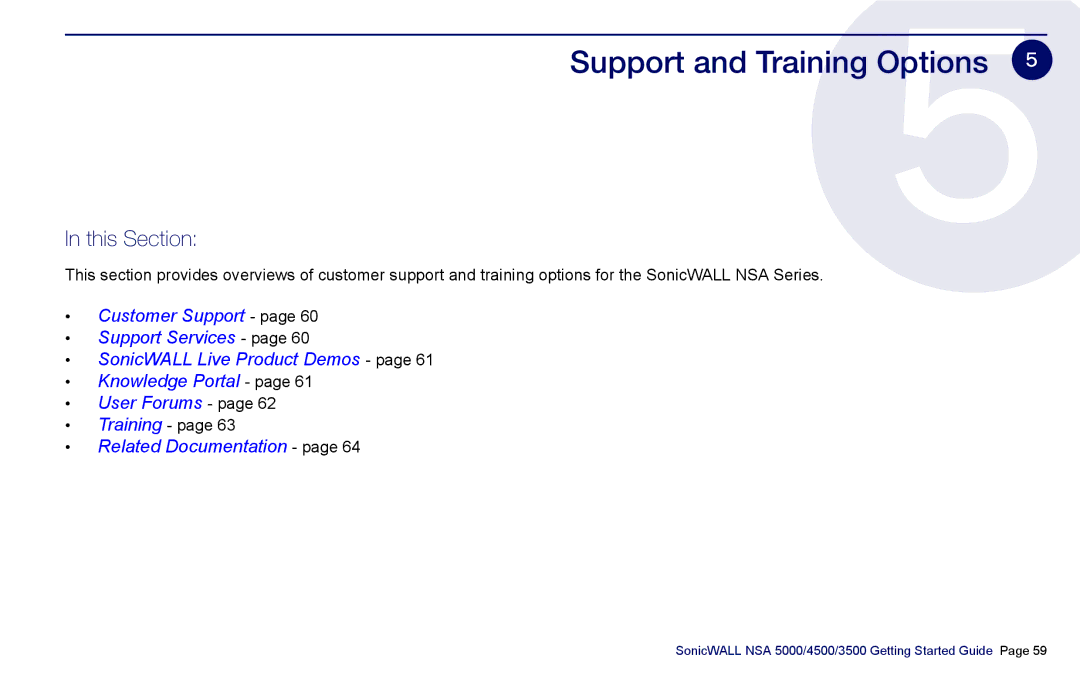 SonicWALL NSA 5000, 3500, 4500 manual Support and Training Options 