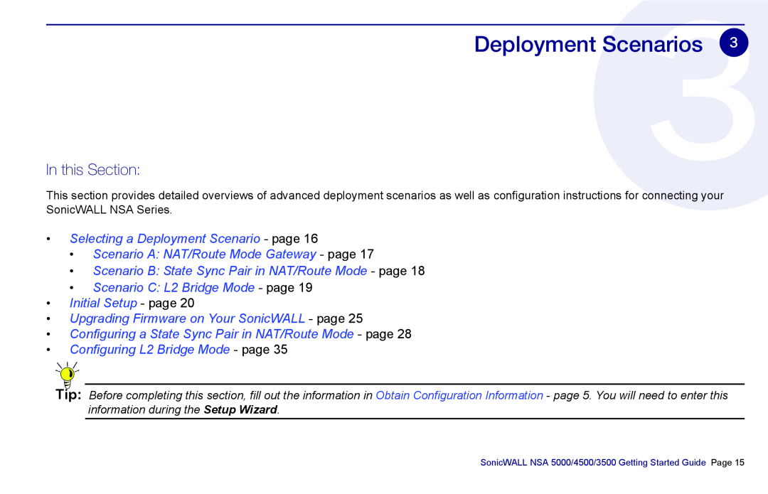 SonicWALL 3500, NSA 5000, 4500 manual Deployment Scenarios, In this Section 