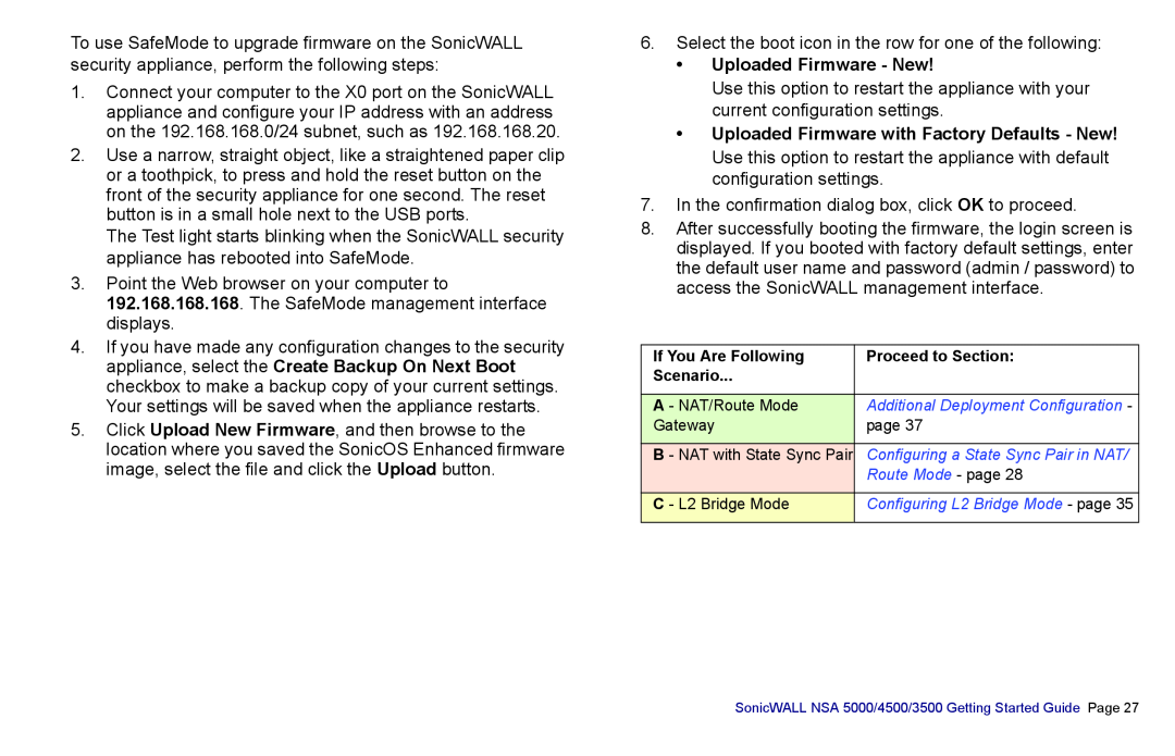 SonicWALL 3500, NSA 5000, 4500 manual Uploaded Firmware - New, If You Are Following, Proceed to Section, Scenario 