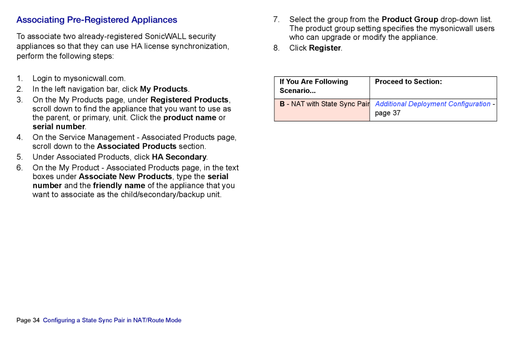 SonicWALL 4500, NSA 5000, 3500 manual Associating Pre-RegisteredAppliances, Click Register 