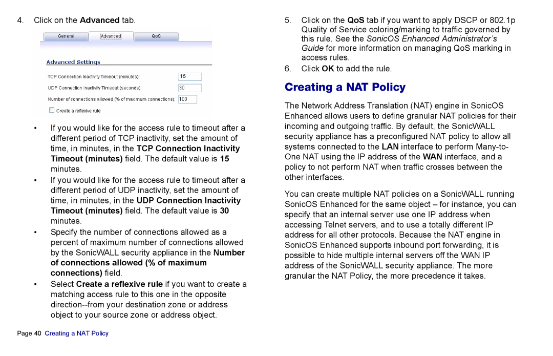 SonicWALL 4500, NSA 5000, 3500 manual Creating a NAT Policy 